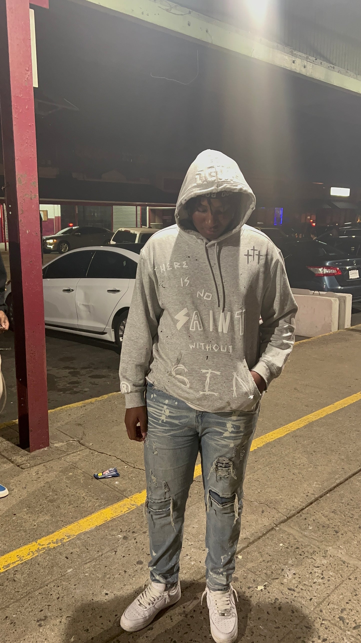 “NO SAINT” Hoodie Grey